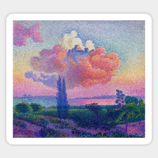 The Pink Cloud Over French Countryside & The Sea, Henri-Edmond Cross 1896 Sticker